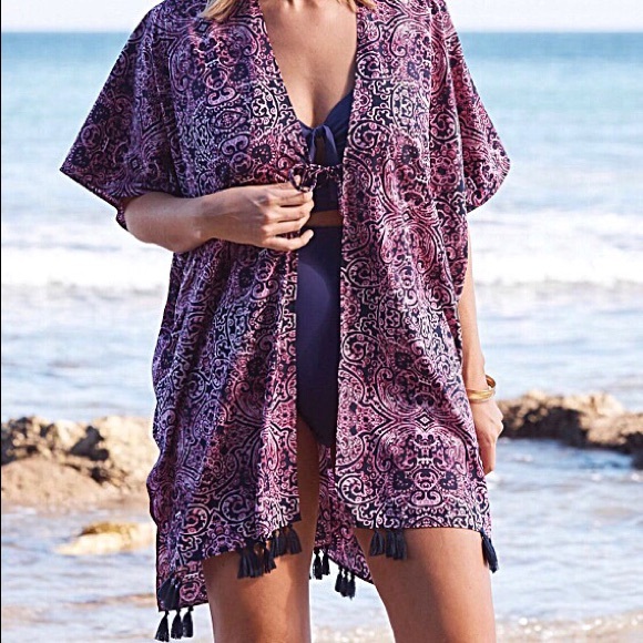 Roaman's Other - 🔥30% OFF Coverup-Kaftan, Navy/Beige/Pink, Pompons